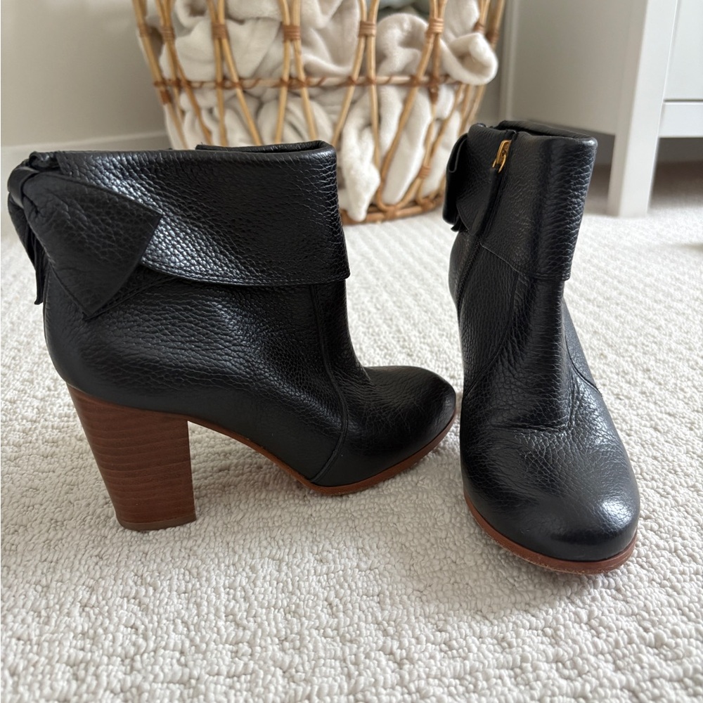 Kate Spade Lanise Bow Black Leather Ankle Boots
